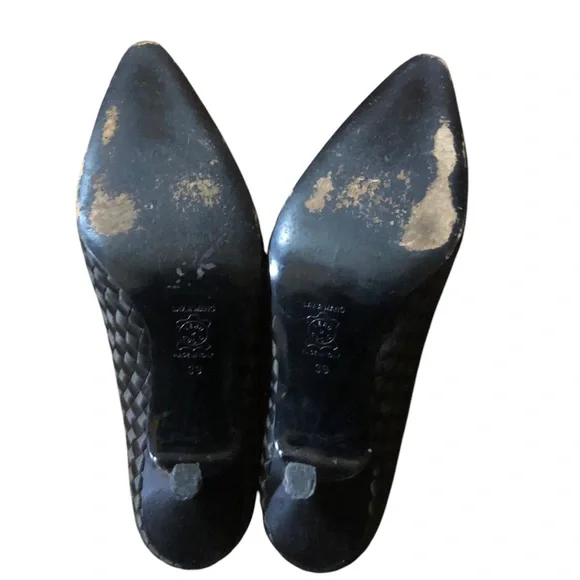 Vintage 90’s Bottega Veneta Black Classic Silk Woven Pumps EU39 US 9 ITALY RARE - Picture 9 of 16